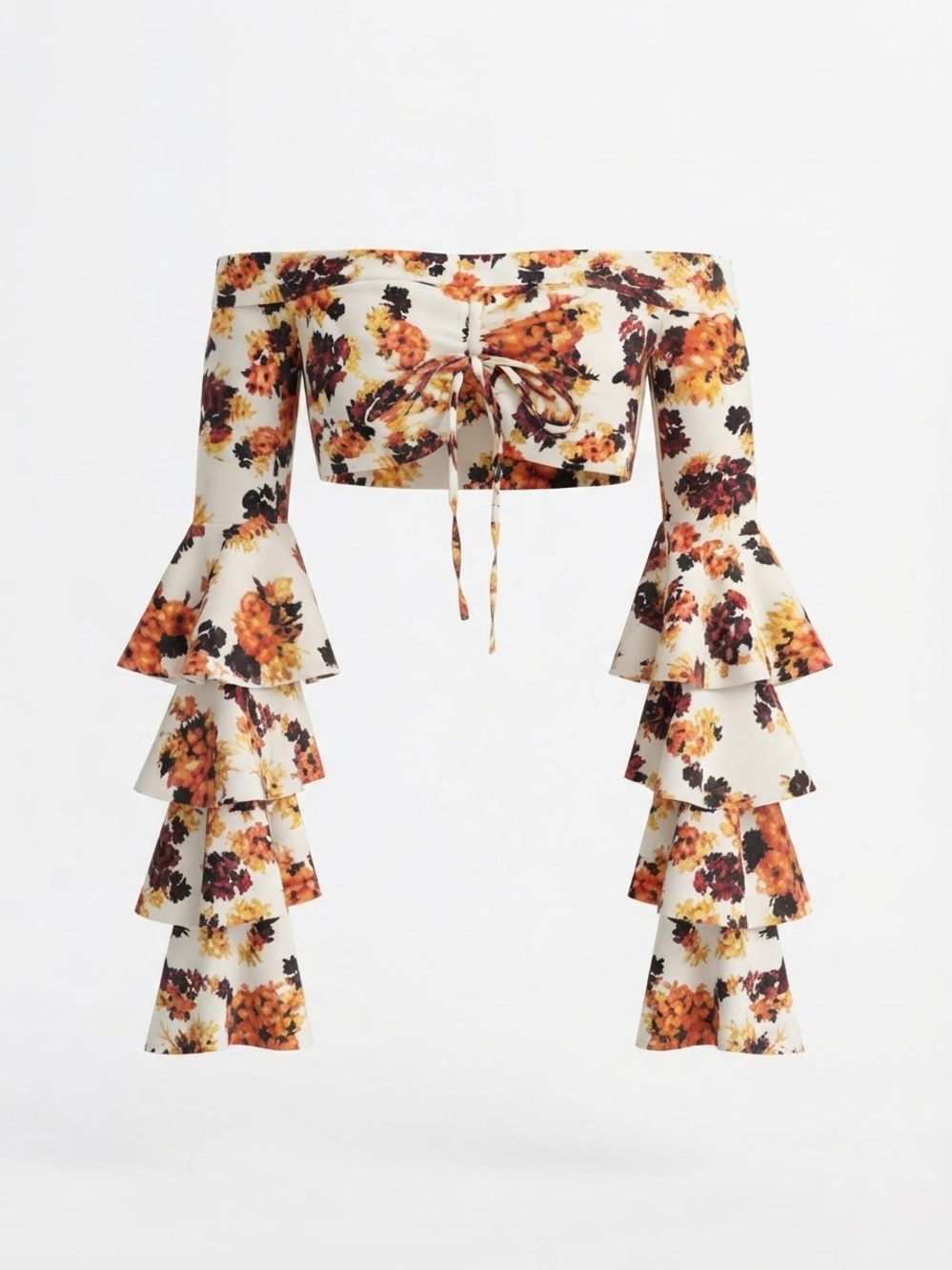 Beulah White Floral Off-Shoulder Crop Top L